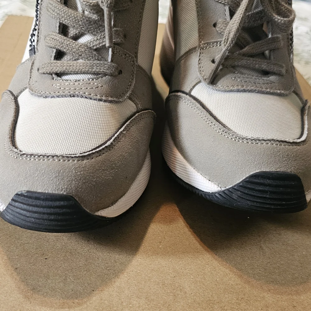 DKNY Taupe and Cream Wedge Sneakers